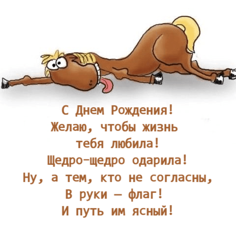 С Днем Рождения! Желаю, чтобы жизнь тебя любила! Щедро-щедро одарила! Ну, а тем, кто не согласны, В руки — флаг! И путь им ясный!
