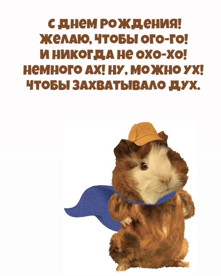С Днем Рождения! Желаю, чтобы ОГО-ГО! И никогда не ОХО-ХО! Немного АХ! Ну, можно УХ! Чтобы захватывало дух.