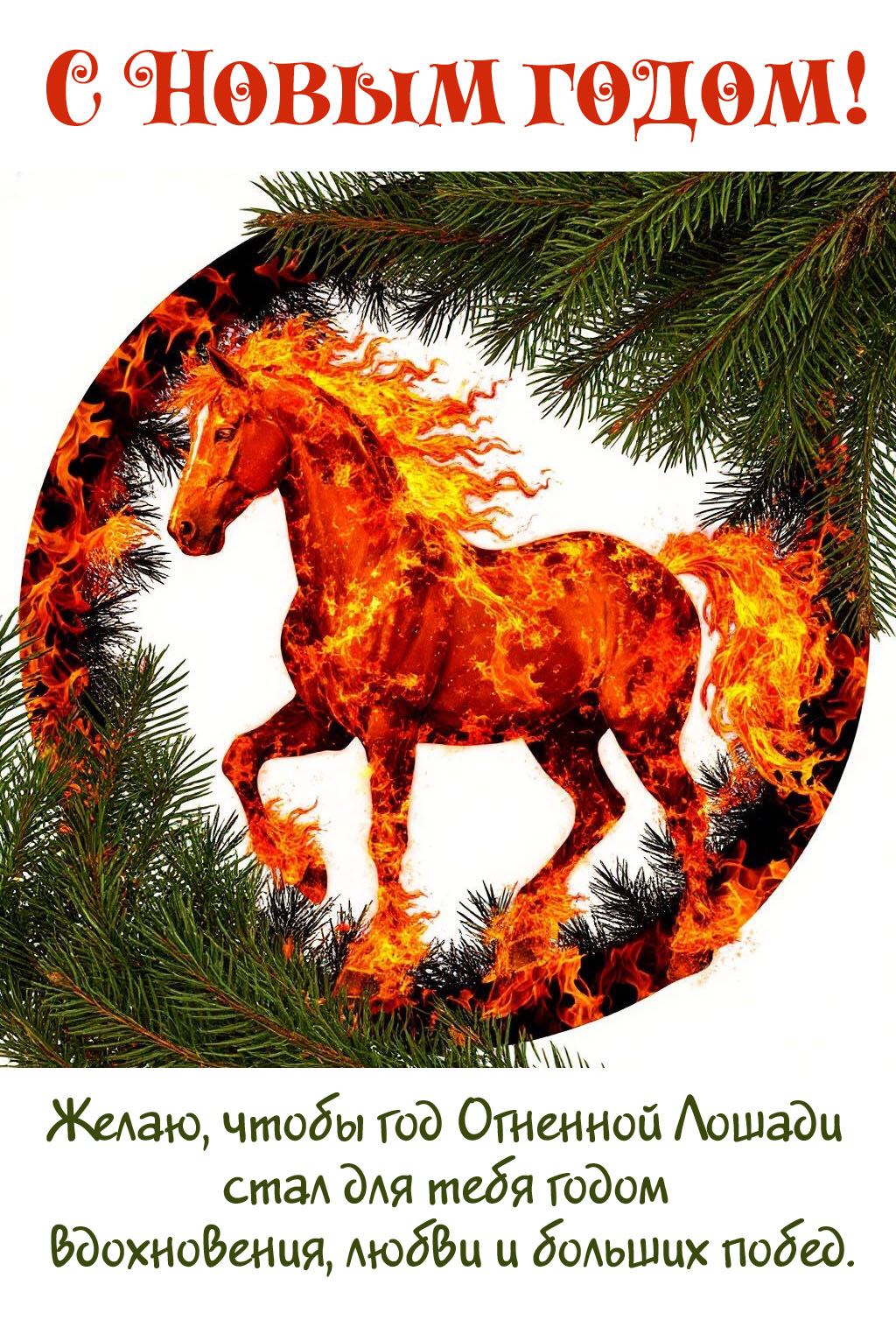 Желаю, чтобы год Огненной Лошади стал для тебя годом вдохновения, любви и больших побед.